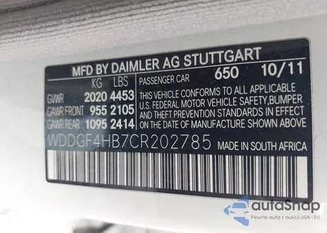 2012 Mercedes-Benz C 250 Luxury/Sport z USA, uszkodzony, nr VIN WDDGF4HB7CR202785